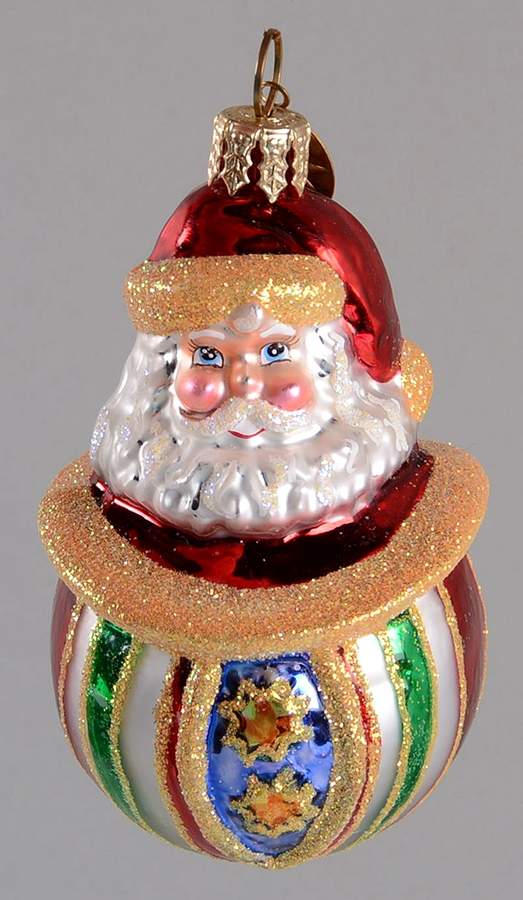 Roly Poly Ornaments Santa  In Harlequin Hat - No Box by Christopher Radko-1