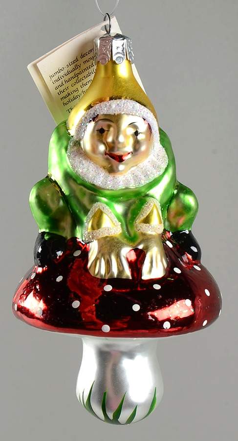 Elves & Gnomes Mushroom Elf-Green/Red Mushroom - No Box by Christopher Radko-1