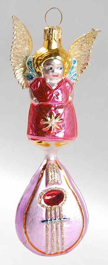 Angel Ornaments (Blown Glass) Mandolin Angel-Pink - No Box by Christopher Radko-1