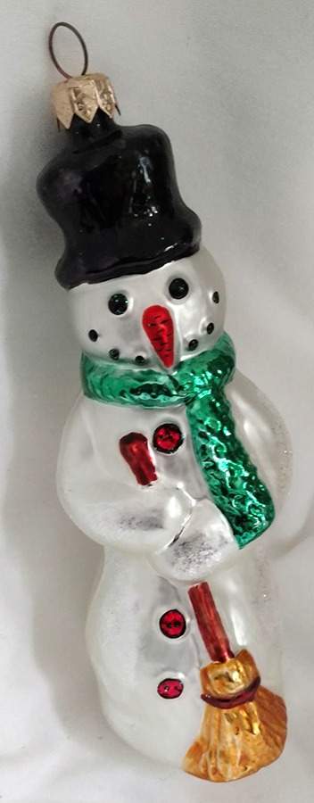 Snowmen with Broom Buttons-Green Scarf/Gold Broom - No Box by Christopher Radko-1