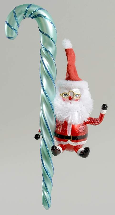 Santa Italian Flair Ornaments Santy Canes-Green - No Box by Christopher Radko-1