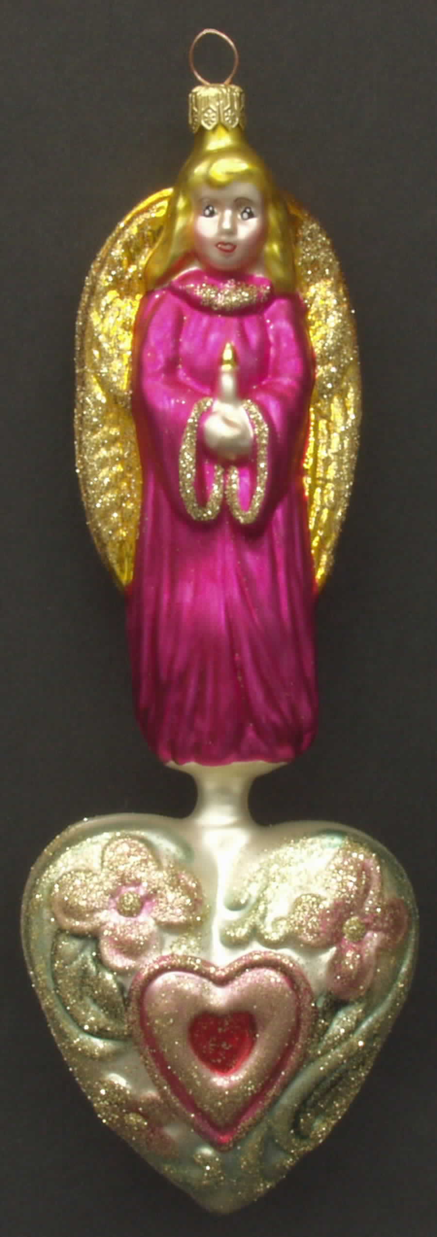 Angel Ornaments (Blown Glass) Celestial Hearts-Pink - No Box by Christopher Radko-1
