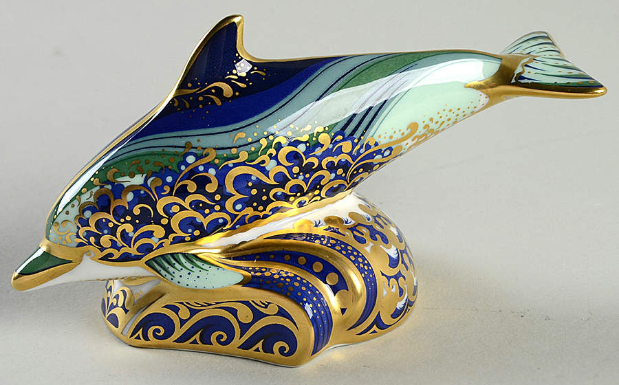 Imari Paperweight Collection Baby Bottlenose;Lyme Bay Dolphin - Boxed by Royal Crown Derby-1