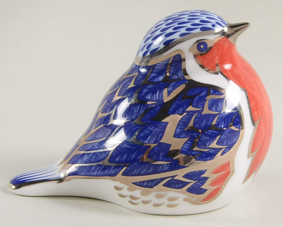 Imari Paperweight Collection Platinum Robin - With Box Bx321 by Royal Crown Derby-1