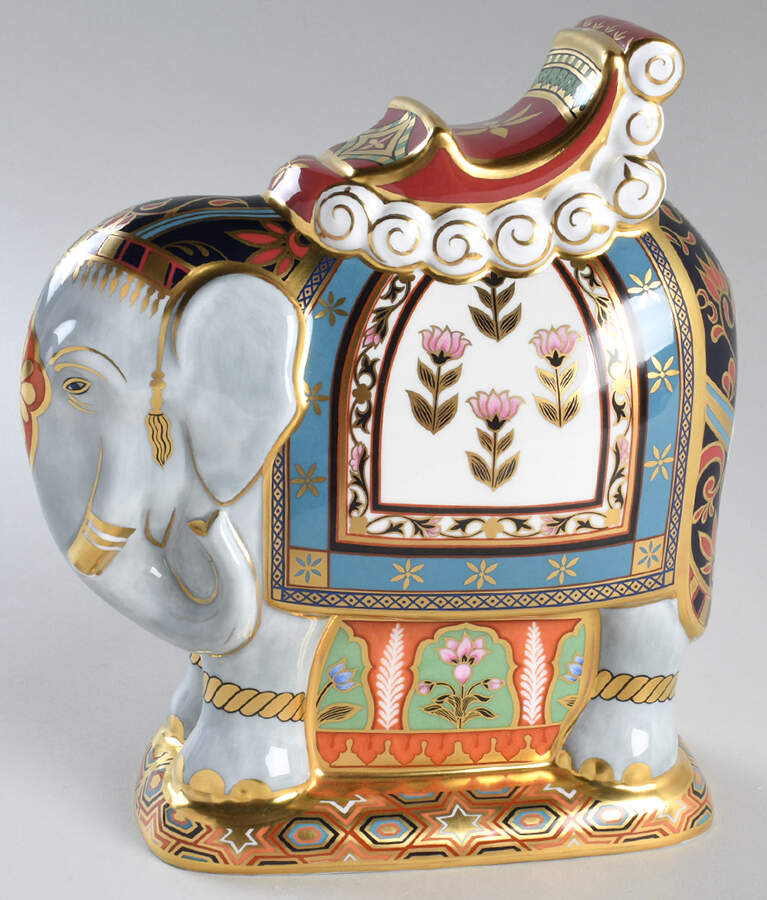 Imari Paperweight Collection Large Indian Elephant-Mulberry - Boxed by Royal Crown Derby-1