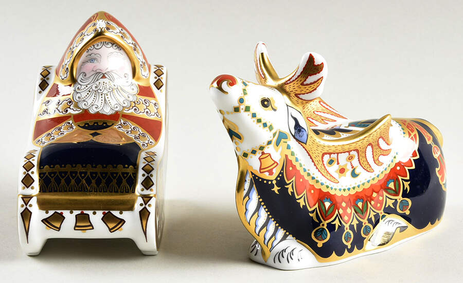 Imari Paperweight Collection Reindeer & Santa And Sleigh - Bx474 With Box by Royal Crown Derby-1