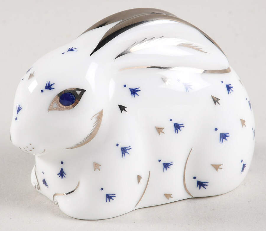 Imari Paperweight Collection Baby Rabbit-25th Anniversary-Platnium - No Box 266a by Royal Crown Derby-1