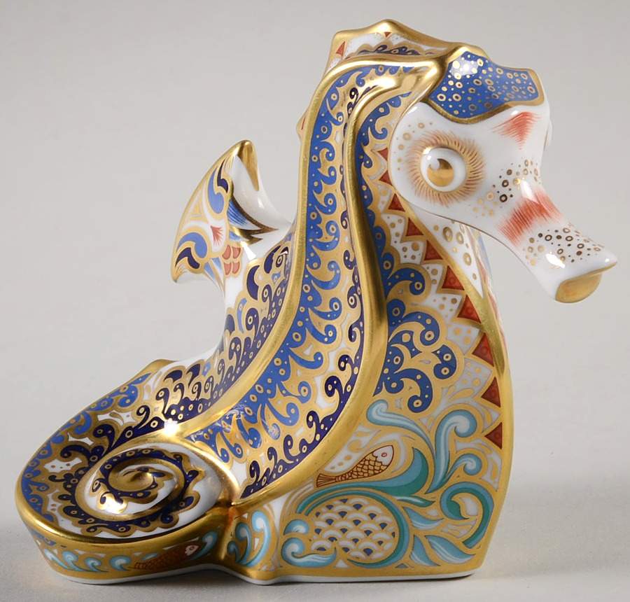 Imari Paperweight Collection Coral Seahorse - Boxed by Royal Crown Derby-1
