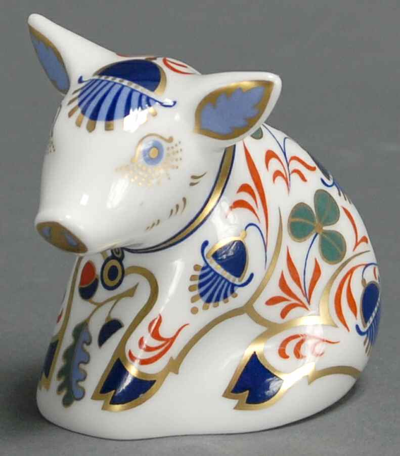 Imari Paperweight Collection Sitting Piglet - Boxed by Royal Crown Derby-1