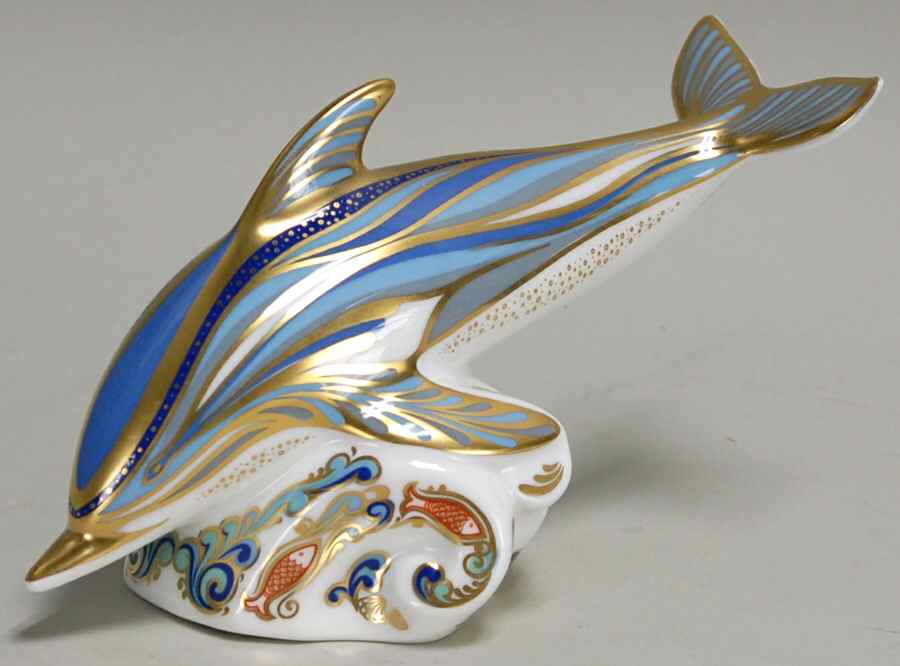 Imari Paperweight Collection Striped Dolphin - Boxed by Royal Crown Derby-1