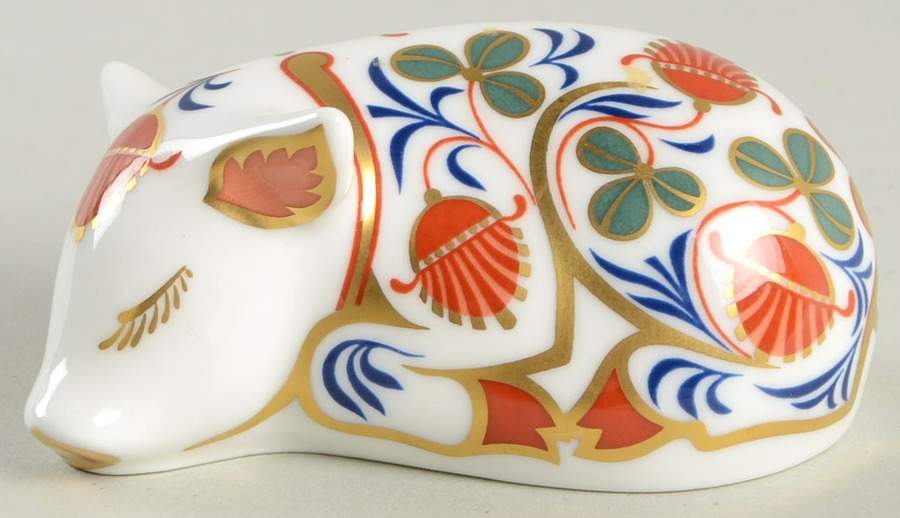 Imari Paperweight Collection Sleeping Piglet - No Box by Royal Crown Derby-1