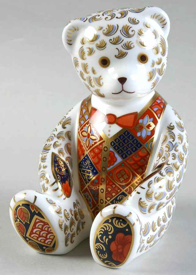 Imari Paperweight Collection Teddy Bear-Red Bow Tie  - Boxed by Royal Crown Derby-1