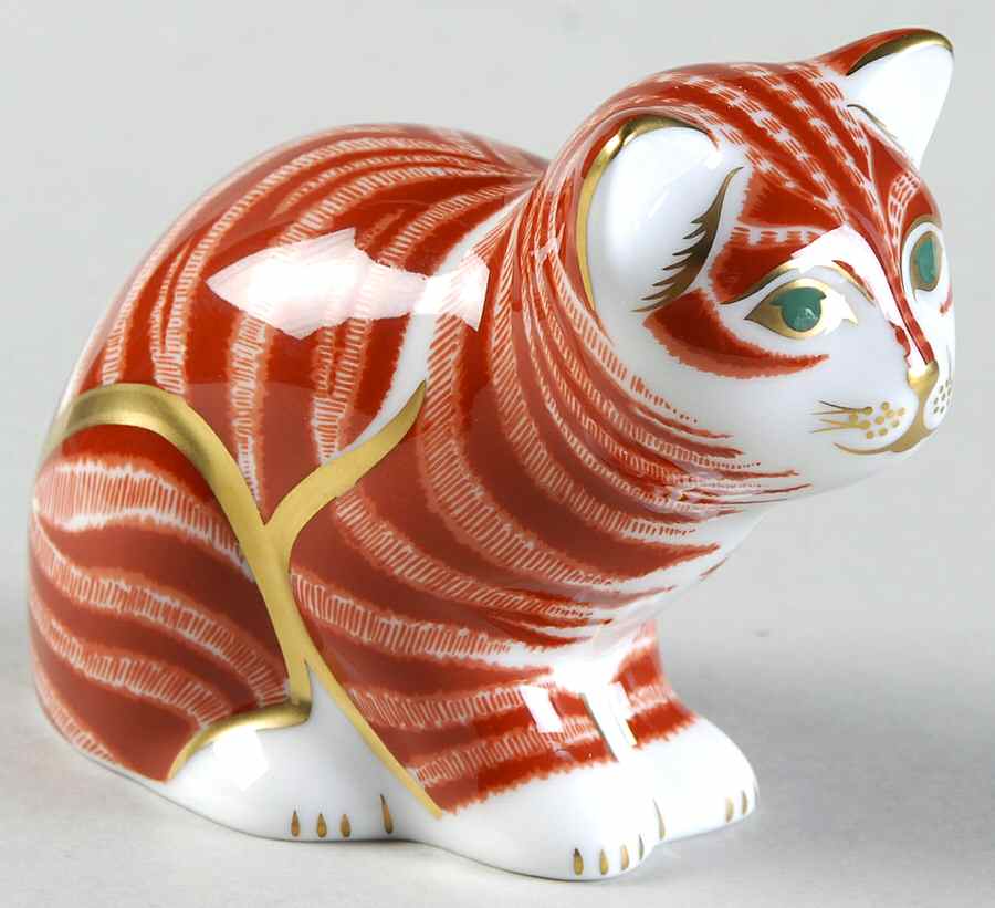 Imari Paperweight Collection Ginger Kitten-Crouching - With Box Bx364 by Royal Crown Derby-1