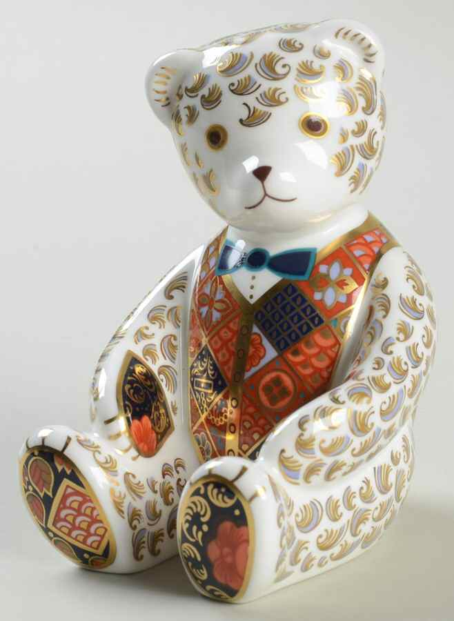 Imari Paperweight Collection Teddy Bear-Blue Bow Tie - No Box 60 by Royal Crown Derby-1
