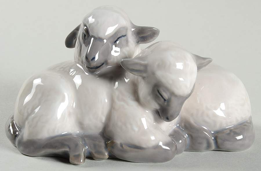 Animals-Farm and Domestic Lambs-Pair - No Box by Royal Copenhagen-1