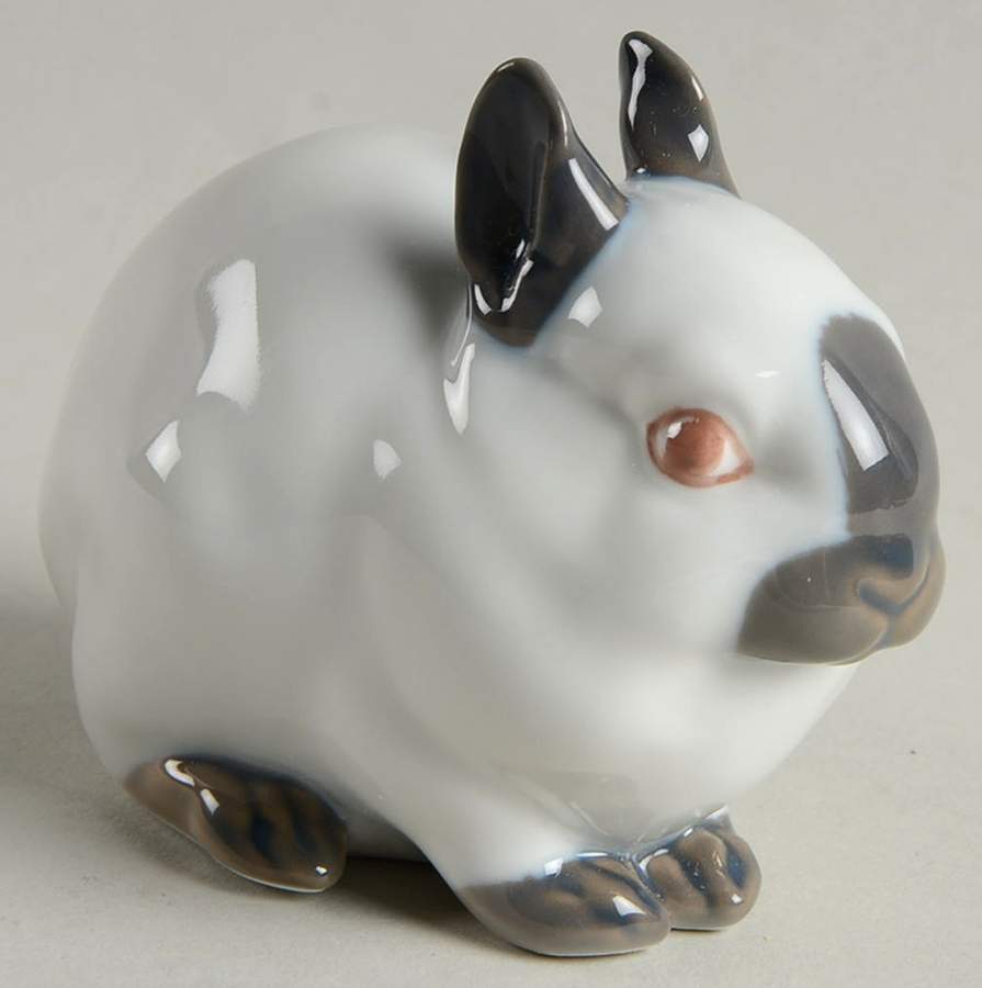 Animals-Farm and Domestic Rabbit-Black Nose, Ears & Feet - No Box by Royal Copenhagen-1