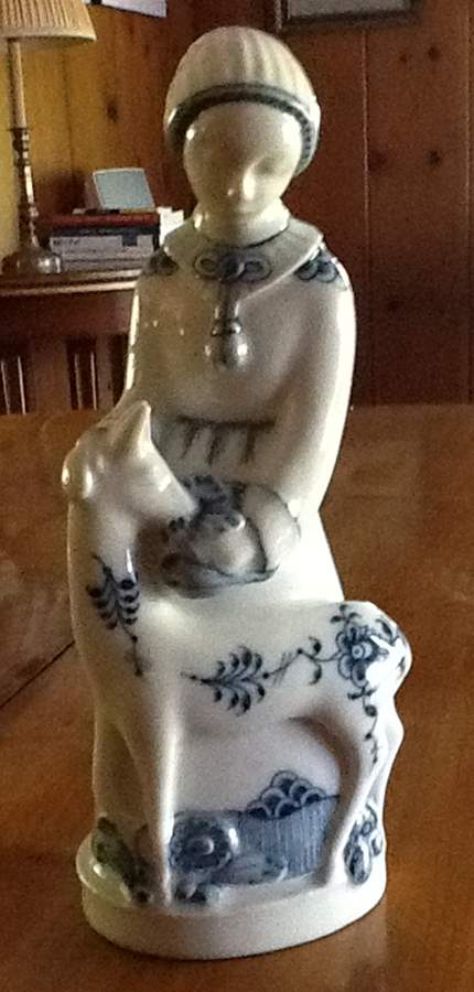 Blue & White Figurine Girl With Deer - No Box by Royal Copenhagen-1