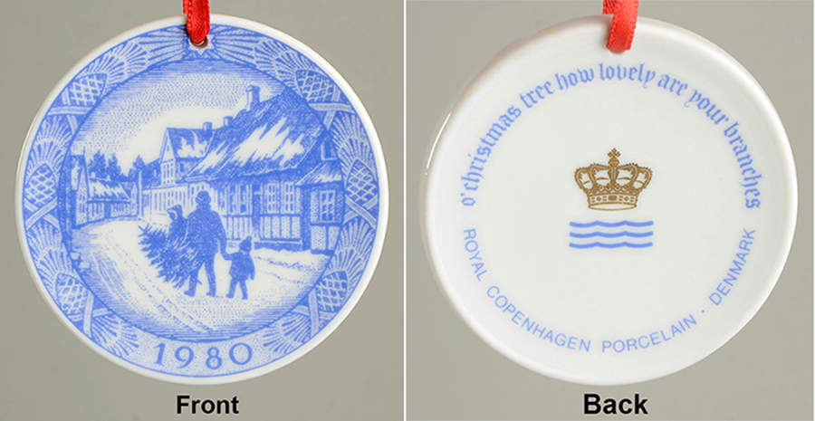 Christmas Ornament-Miniature Plate Bringing Home The Christmas Tree - No Box by Royal Copenhagen-1