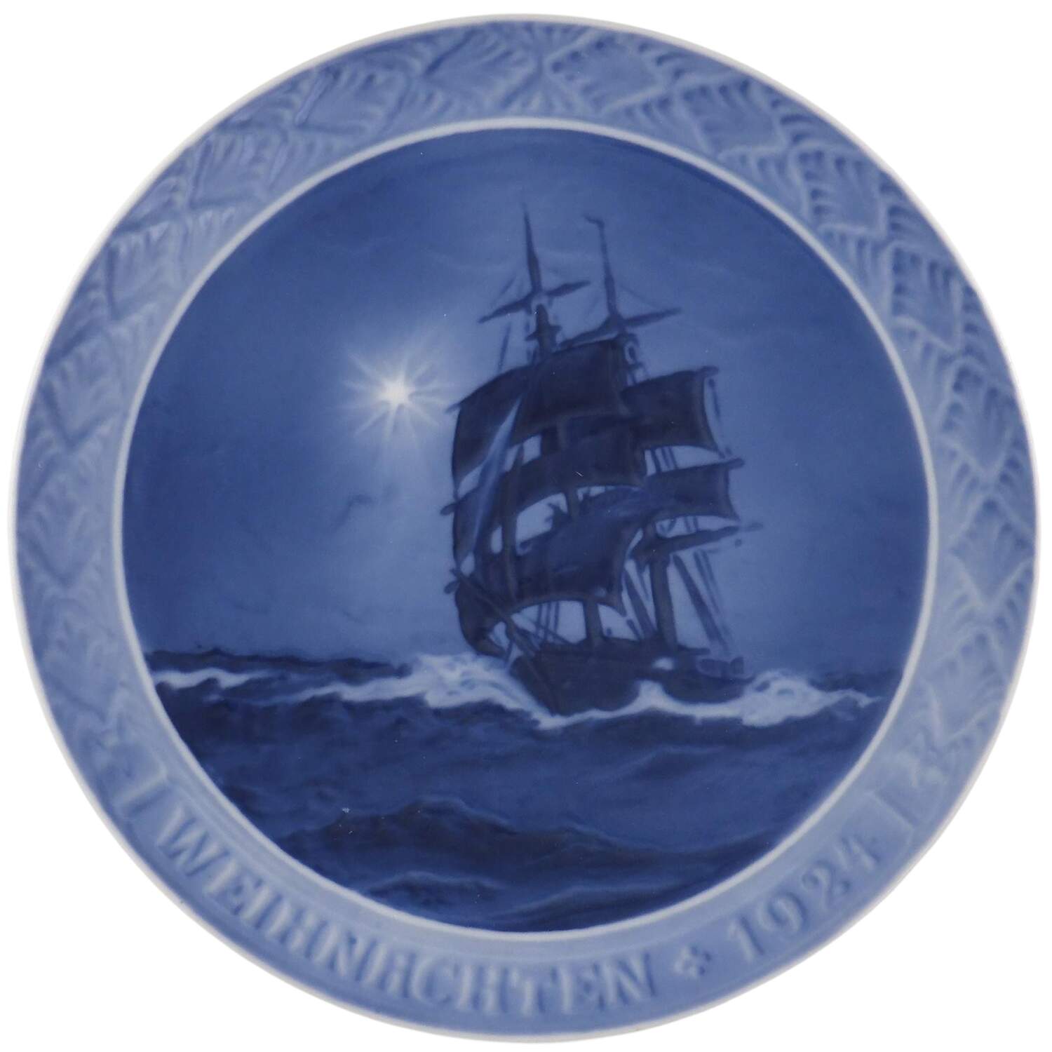 Annual Christmas Plate Schooner At Sea Christmas Night-German - No Box by Royal Copenhagen-1