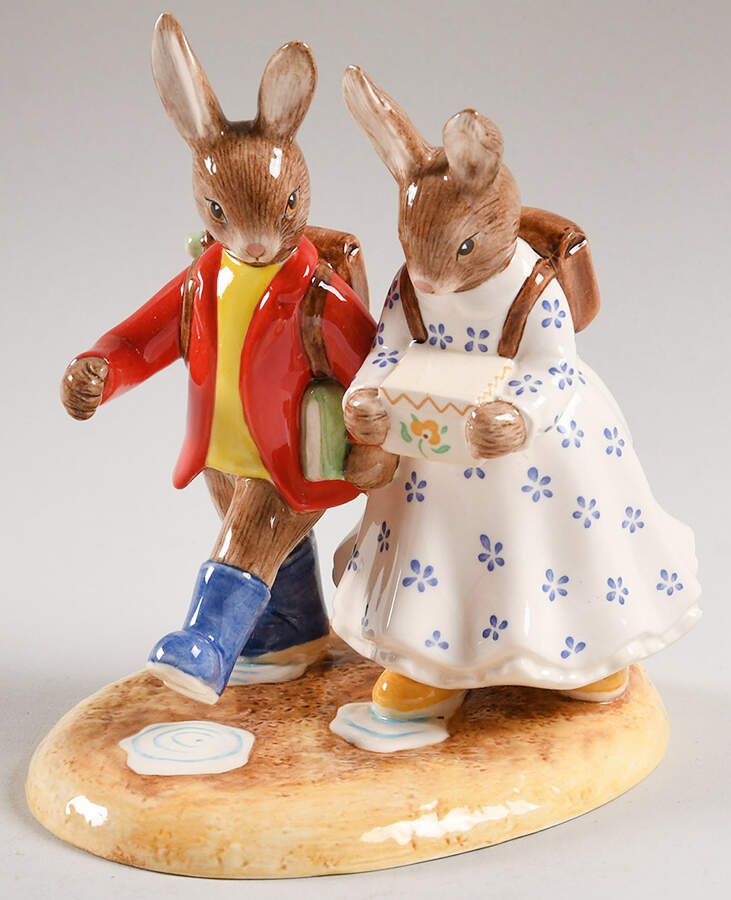 Bunnykins Figurines Off To School-Foy 2013 - Boxed by Royal Doulton-1