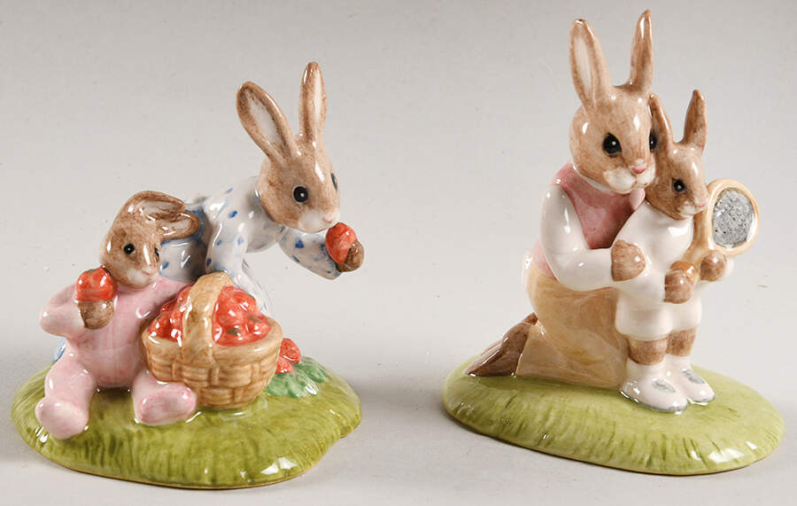 Bunnykins Figurines Tennis & Strawberies-Pair - Bx527 With Box by Royal Doulton-1