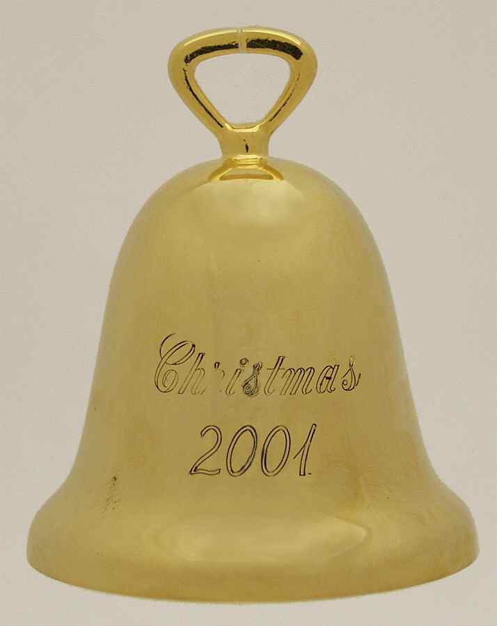 Goldplated Christmas Bell 2001 Gold Bell - No Box by Reed & Barton-1