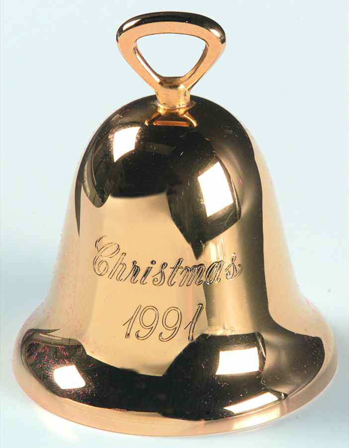 Goldplated Christmas Bell 1991-Gold Bell - Boxed by Reed & Barton-1