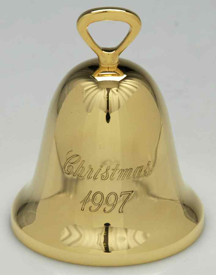 Goldplated Christmas Bell 1997-Gold Bell - Boxed by Reed & Barton-1