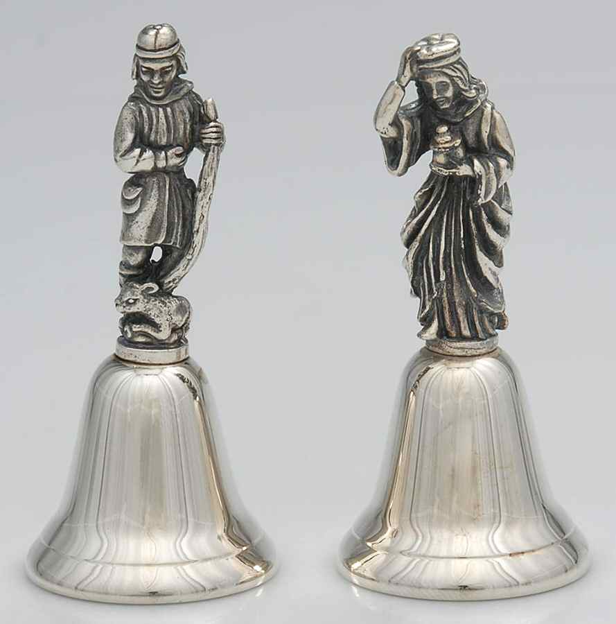Nativity-Bells Shepherd & Jaspar Bearing Myrrh - Boxed by Reed & Barton-1