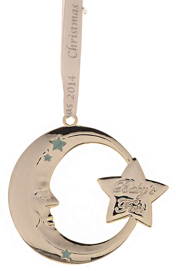 Babys First Christmas-Silverplate Moon With Blue Stars - Boxed by Reed & Barton-1