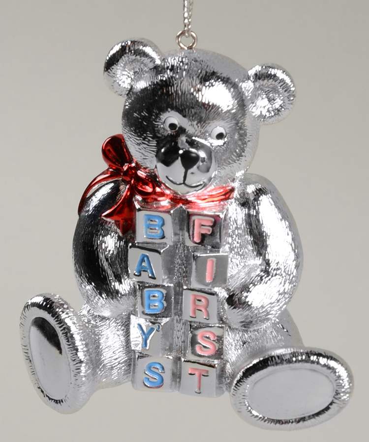 Babys First Christmas-Silverplate Teddy Bear With Blocks - Boxed by Reed & Barton-1