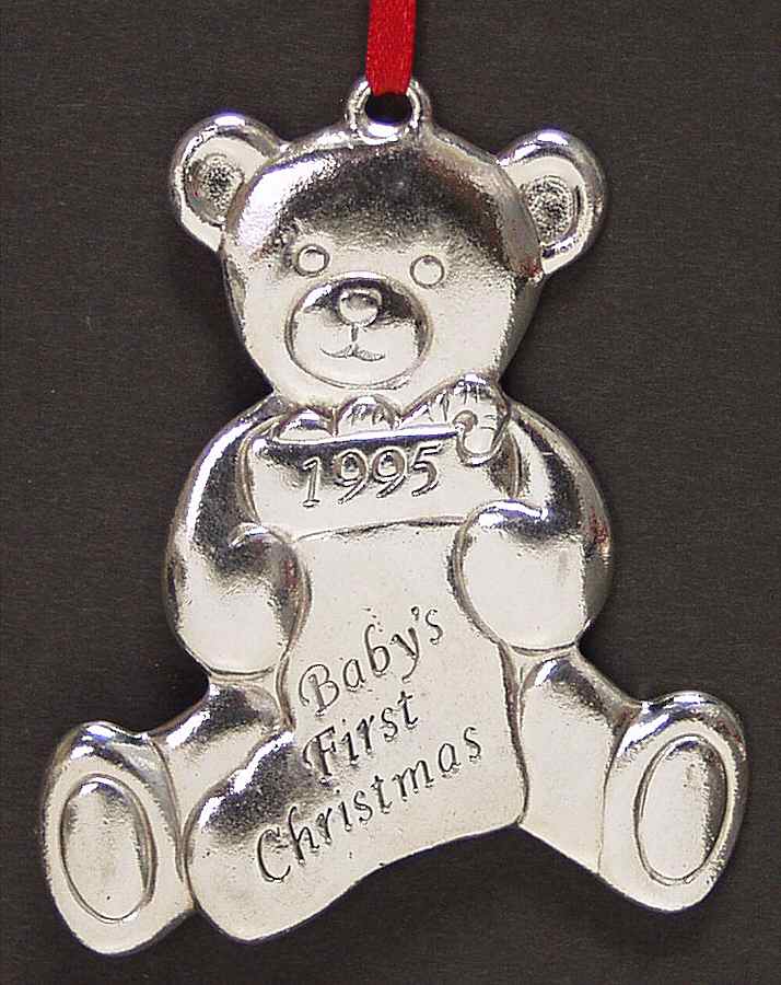 Babys First Christmas-Silverplate Teddy Bear With Stocking - Boxed by Reed & Barton-1