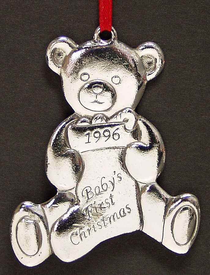 Babys First Christmas-Silverplate Teddy Bear With Stocking - Boxed by Reed & Barton-1