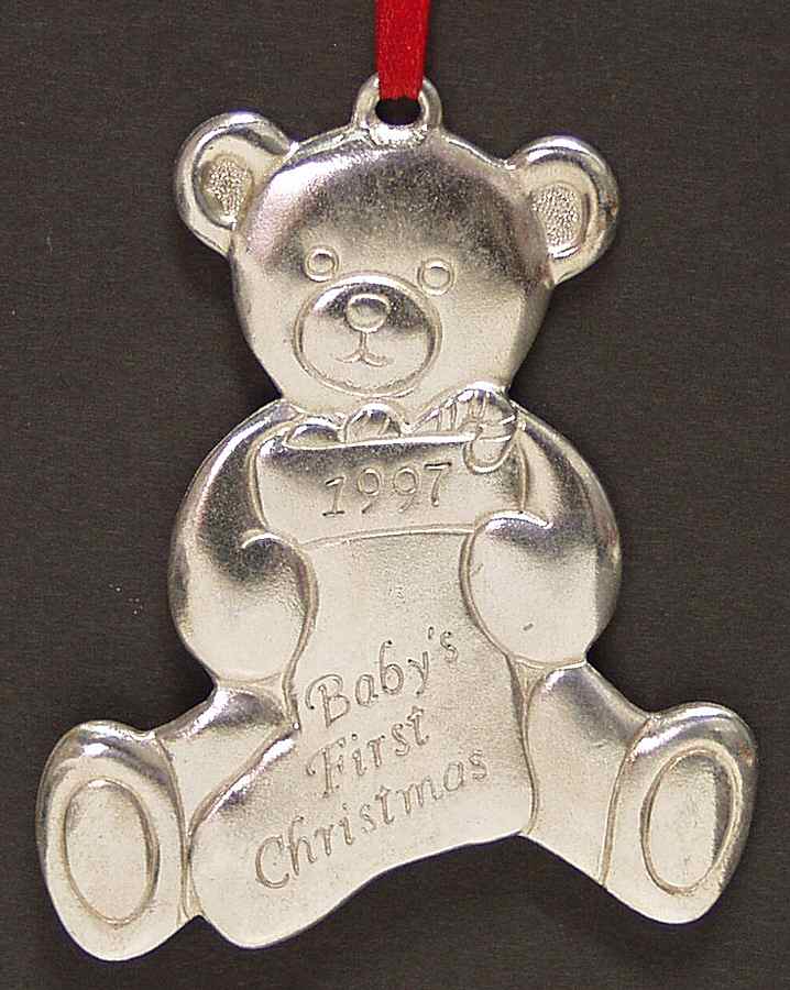 Babys First Christmas-Silverplate Teddy Bear With Stocking - Boxed by Reed & Barton-1