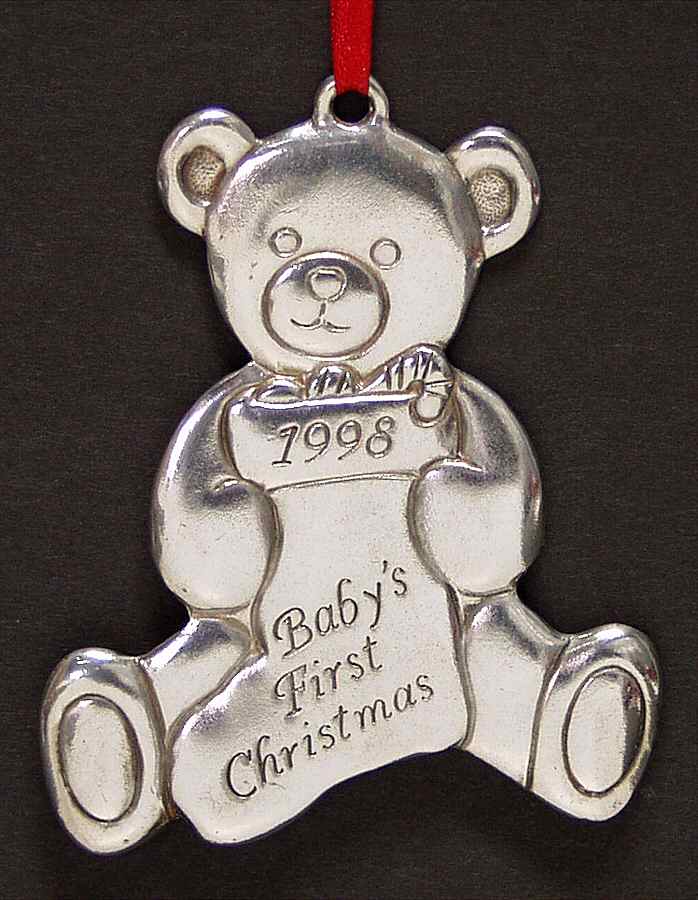 Babys First Christmas-Silverplate Teddy Bear With Stocking - No Box by Reed & Barton-1