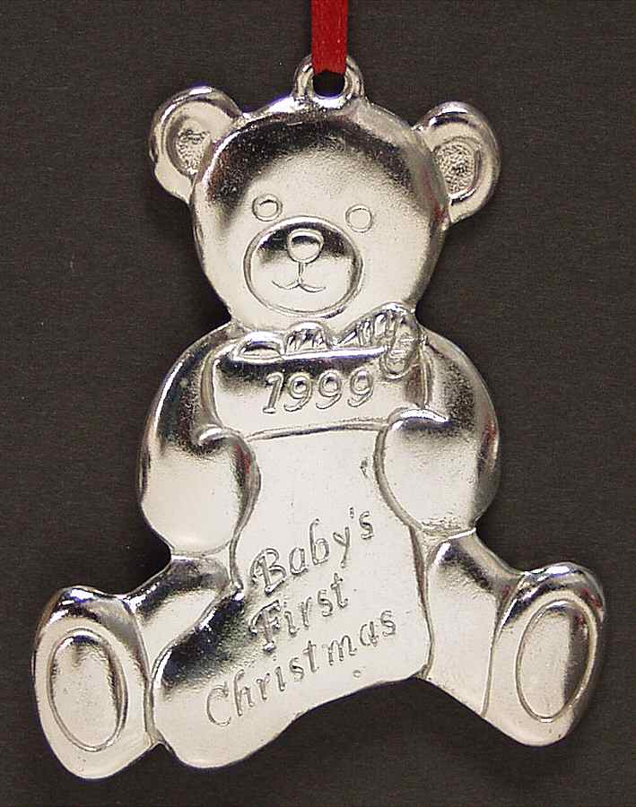 Babys First Christmas-Silverplate Teddy Bear With Stocking - Boxed by Reed & Barton-1