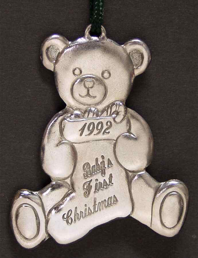 Babys First Christmas-Silverplate Teddy Bear With Stocking - No Box by Reed & Barton-1