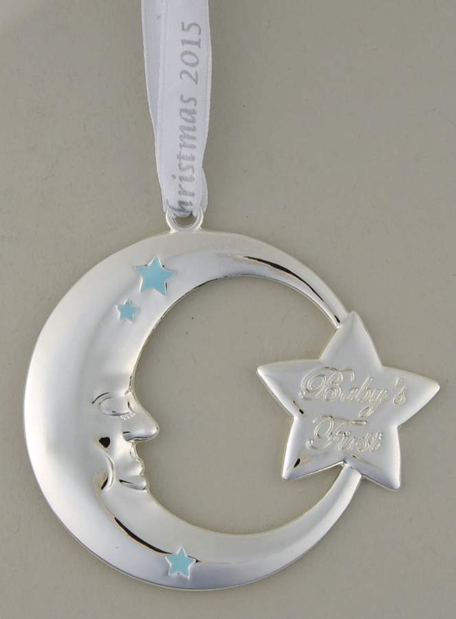 Babys First Christmas-Silverplate Moon With Blue Stars - No Box by Reed & Barton-1