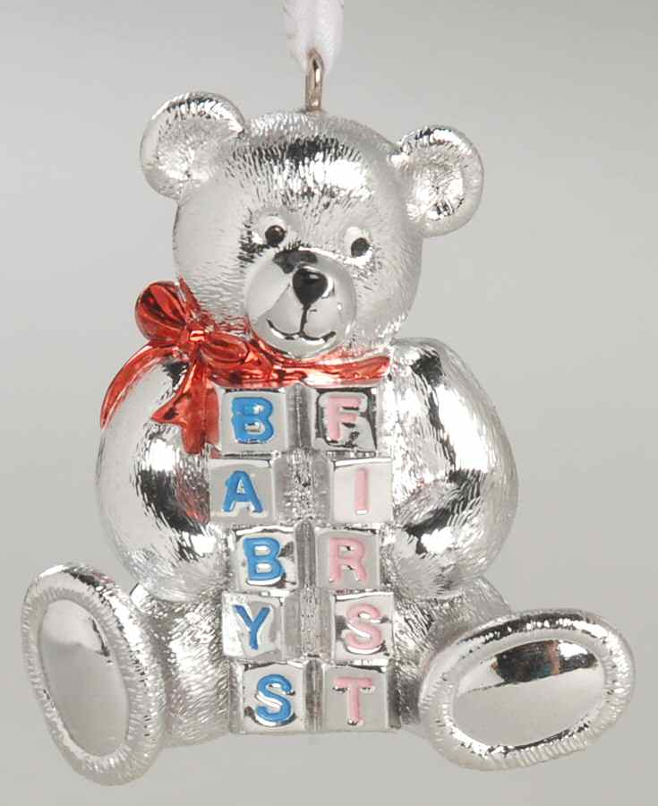 Babys First Christmas-Silverplate Teddy Bear With Blocks - No Box by Reed & Barton-1