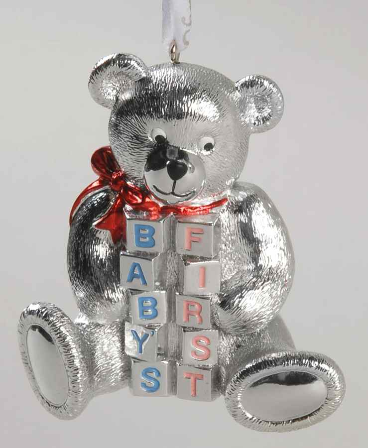 Babys First Christmas-Silverplate Teddy Bear With Blocks - Boxed by Reed & Barton-1