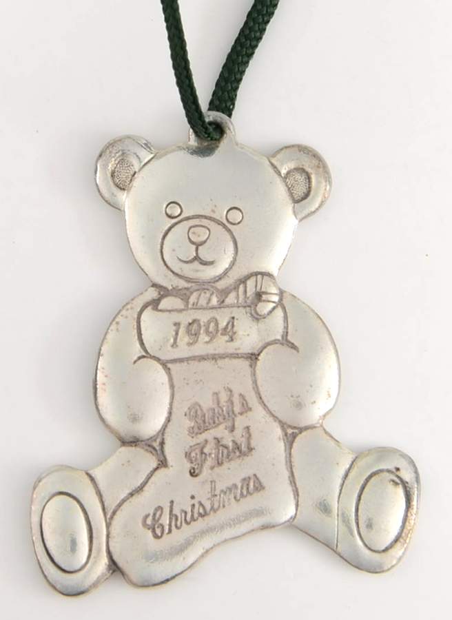Babys First Christmas-Silverplate Teddy Bear With Stocking - Boxed by Reed & Barton-1