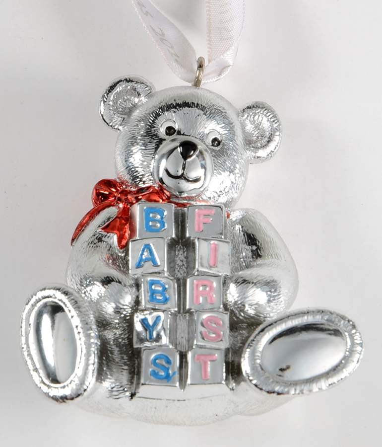 Babys First Christmas-Silverplate Teddy Bear With Blocks - Boxed by Reed & Barton-1