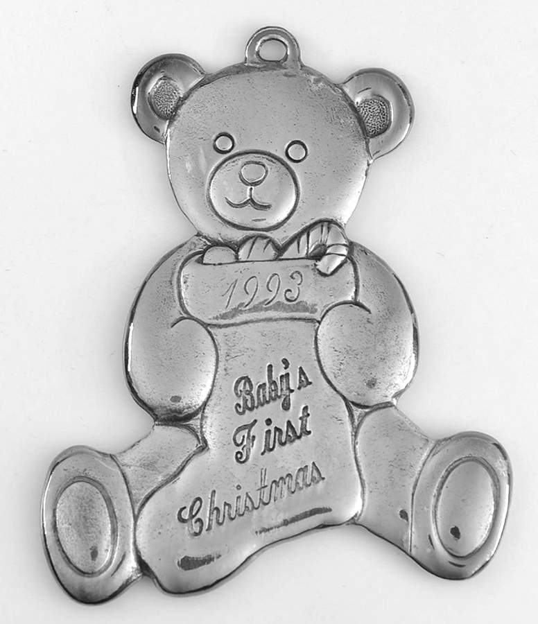 Babys First Christmas-Silverplate Teddy Bear With Stocking - Boxed by Reed & Barton-1