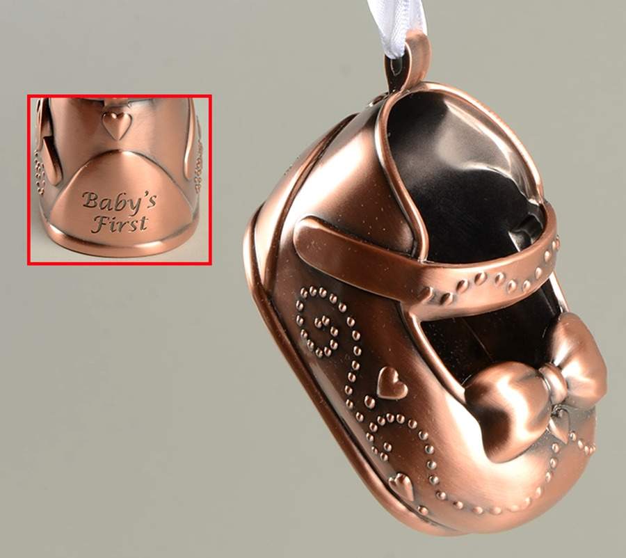 Babys First Christmas-Silverplate Girls Baby Shoe -  Bronze - Boxed by Reed & Barton-1