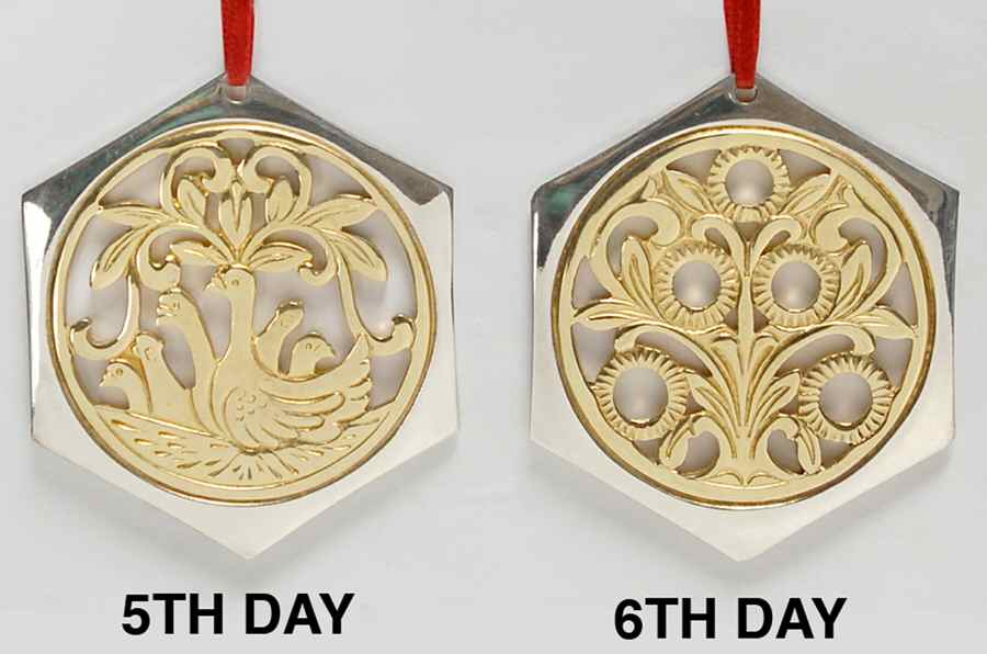 Twelve Days of Christmas-Pairs 5 Gold Rings & 6 Geese A Laying - Boxed by Reed & Barton-1