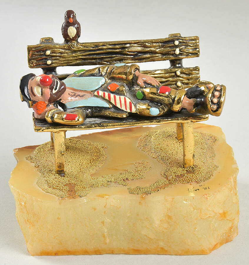Clown Sculptures Louie On Park Bench-Blue Shirt - No Box by Ron Lee-1