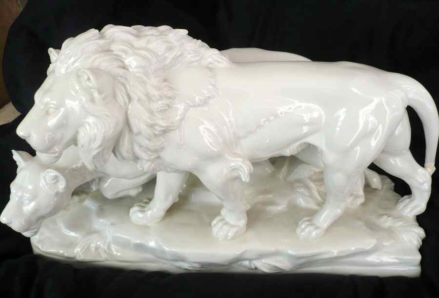 Rosenthal Figurine Lion W/ Lioness-All White - No Box by Rosenthal - Continental-1
