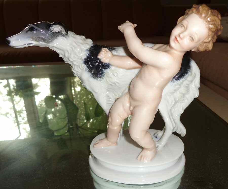 Rosenthal Figurine Cherub With Whippet-Color - No Box by Rosenthal - Continental-1