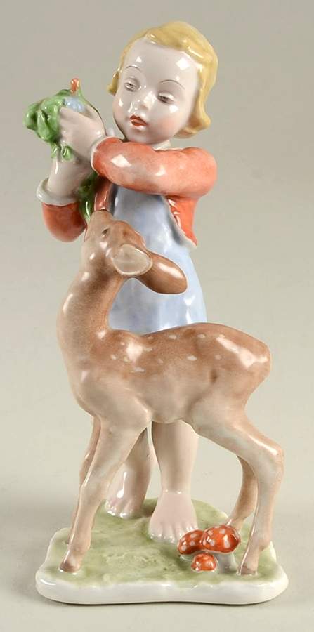 Rosenthal Figurine Child & Deer (Blonde Hair) - No Box by Rosenthal - Continental-1