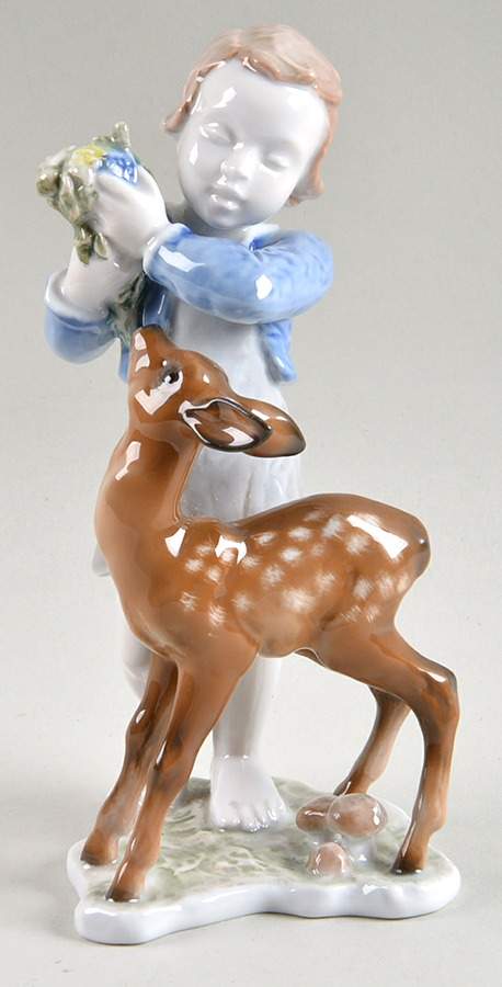 Rosenthal Figurine Child & Deer (Brown Hair) - No Box 173a by Rosenthal - Continental-1